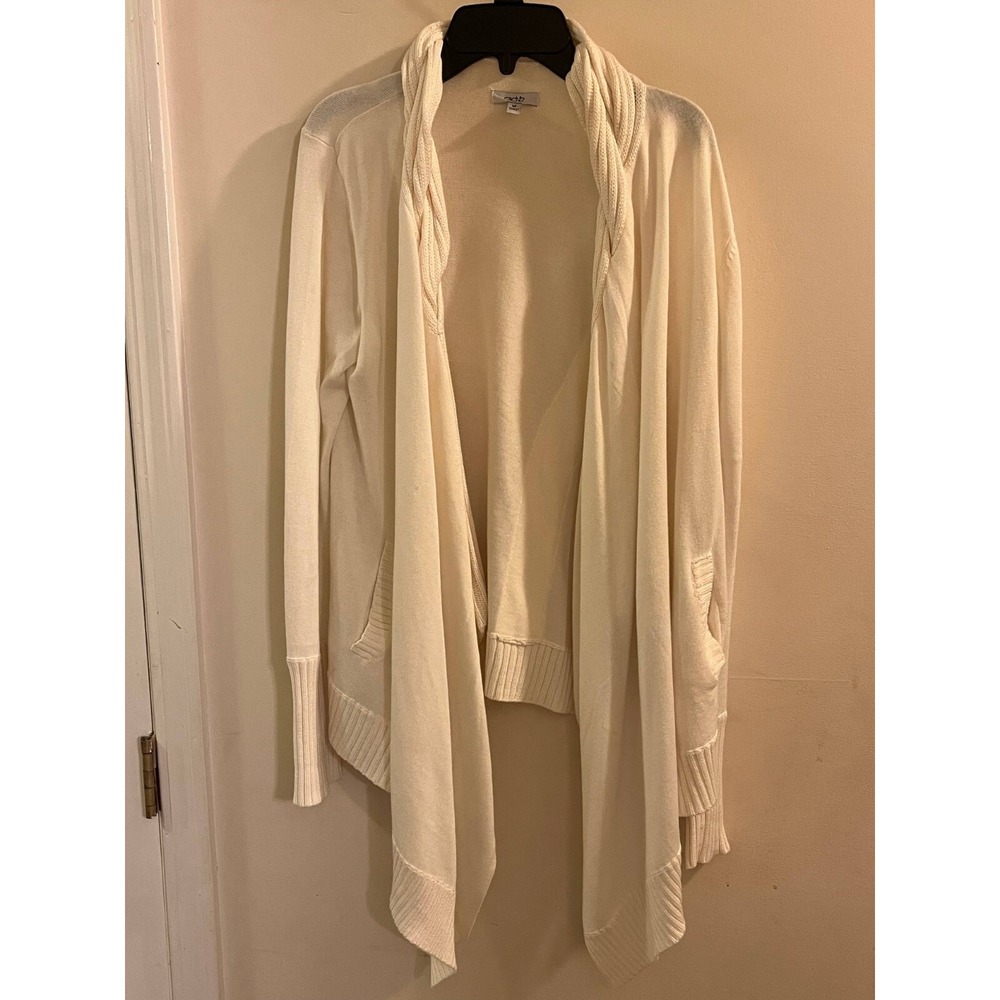 Cache Cardigan Women's Size M Ivory Acrylic‎ Open Front with pockets